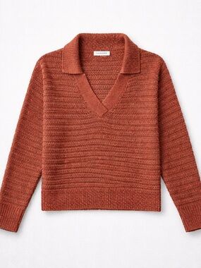 Club Monaco Linen Blend Oversized Rust V-Neck Johnny Collared Sweater (M)